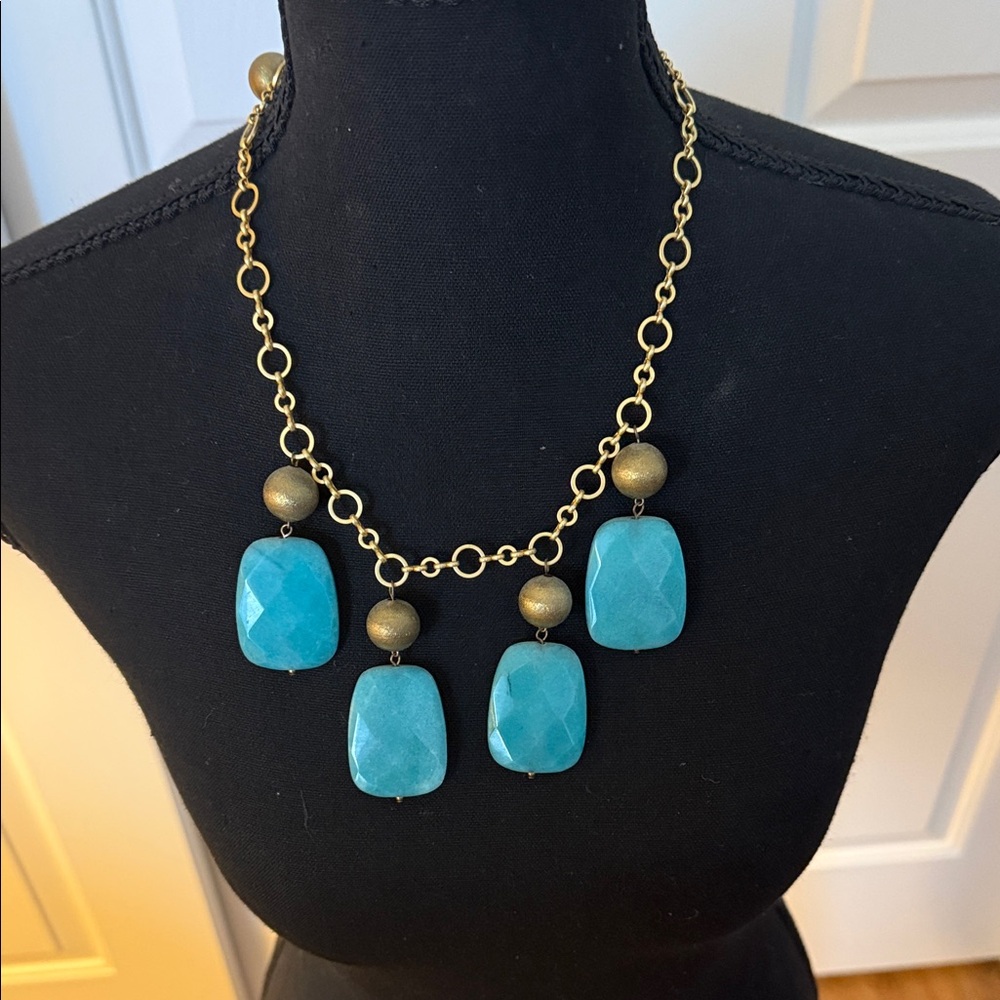 3/$20 Elegant Gold and Blue Statement Necklace